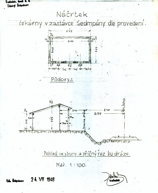 Zastávka Sedmpany, stavební plánek